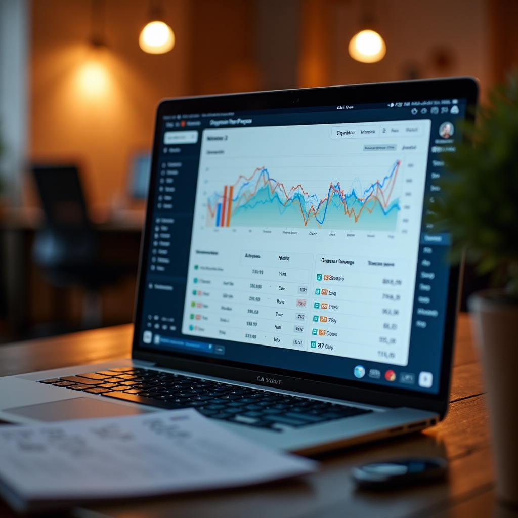 Analyst examining organic search growth trends on a dashboard with upward trending data